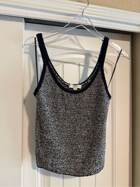 Vince Navy and White Textured Knit Tank